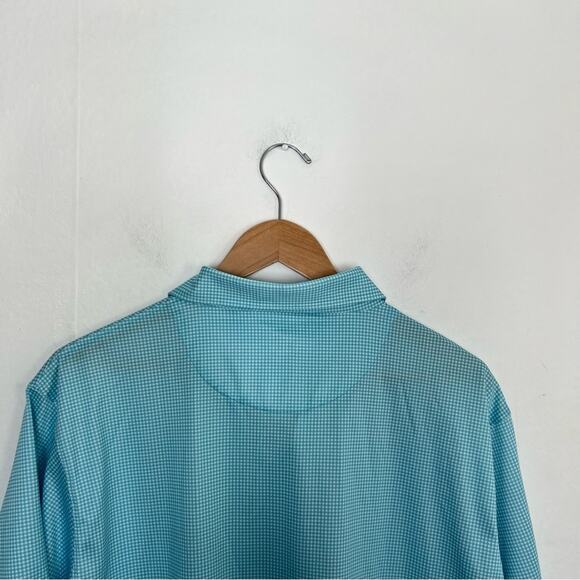 Horn Legend Performance Luxury Blue White Gingham Polo Embroidered Sleeve Shirt - Picture 8 of 11